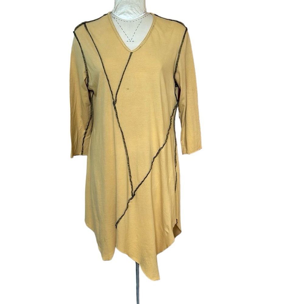 Cynthia Ashby Tunic Women’s Venn Asymmetrical Lagenlook Patchwork Yellow L